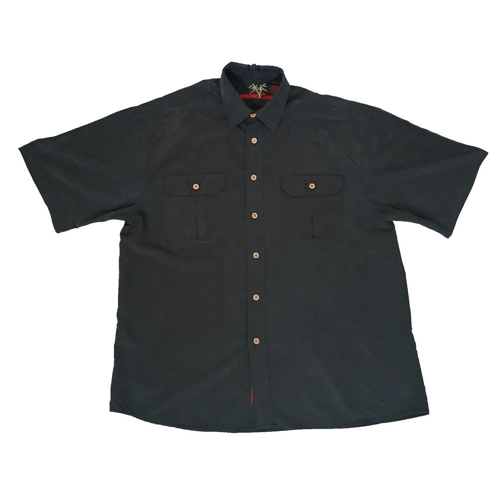 Bamboo Cay Black Mens Shirt Size Large Embroidered Short Sleeve‎ Button Up